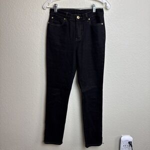 DG2 Diane Gilman Jeans Women 2 Black Skinny Stretch Ramie Cotton Denim High Rise